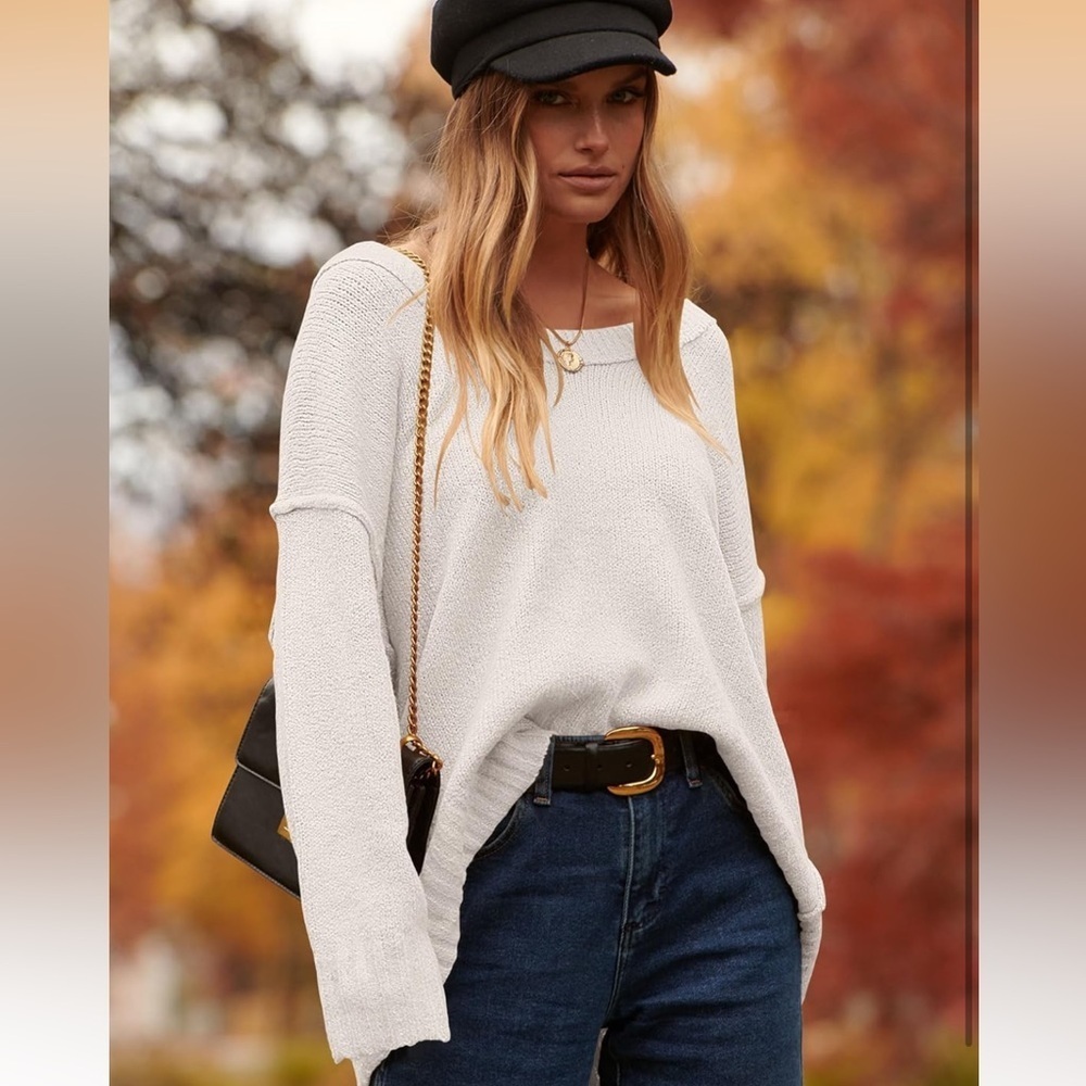 Cream Oversized Knit Sweater | Boho Relaxed Fit | Size M